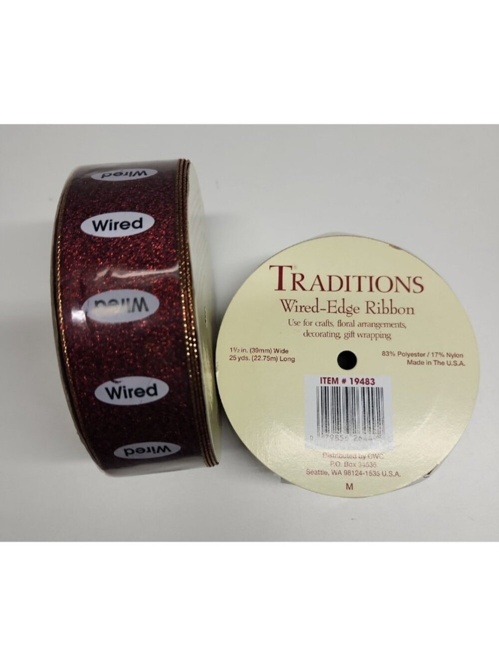 New Traditions Metallic Red Wired Edge 25 Yds x 1.5" Christmas Ribbon